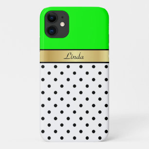 Bright and Bold Lime Green, Gold, White Black Dots iPhone 11 Case