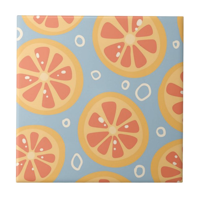 Bright and Bold Orange Slices Pattern on Blue Ceramic Tile (Front)