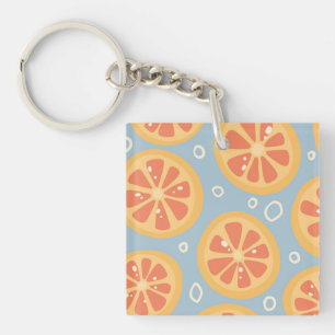 Bright and Bold Orange Slices Pattern on Blue Key Ring