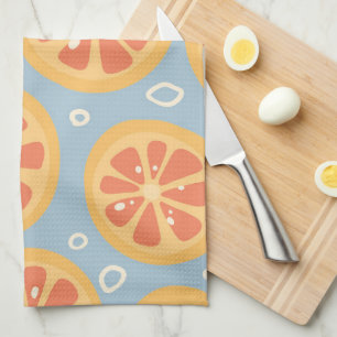 Bright and Bold Orange Slices Pattern on Blue Tea Towel