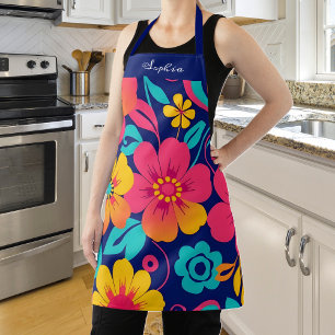 Bright and Bold Retro Flowers-Dopamine Style Apron