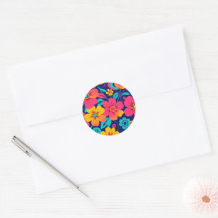 Bright and Bold Retro Flowers-Dopamine Style Classic Round Sticker