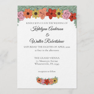 Bright and Bold Storybook Floral Wedding Invitation