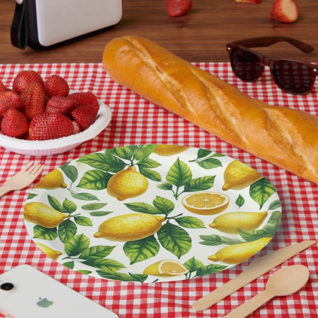 Bright and cheerful modern zesty lemons paper plate (Picnic)
