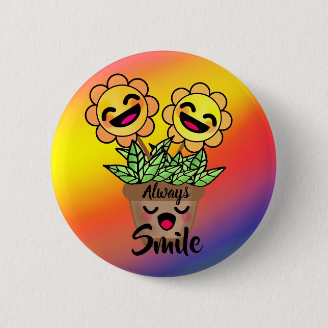 Bright and Cheerful Sunflower with Happy Smile 6 Cm Round Badge (Front)