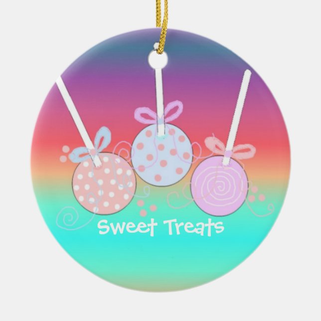 Bright and Cheery Cake Pops Ceramic Tree Decoration (Front)