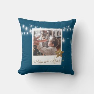 Bright and cheery sapphire make a wish holiday cushion