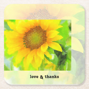 Bright and Cheery Yellow Sunflower Square Paper Coaster