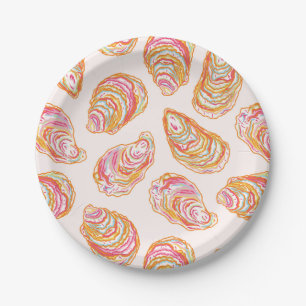 Bright and Colorful Coastal Oyster Shells Paper Plate