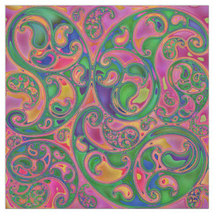 Bright And Colorful Paisley Swirls and Spirals Fabric