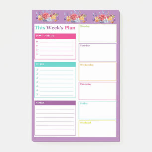 Bright and colorful weekly planner  post-it notes