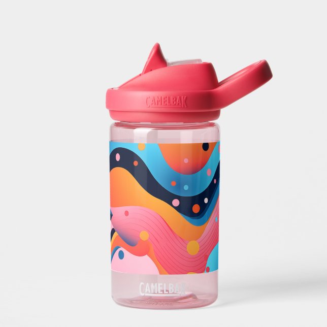 Bright and colourful abstract forms with dots water bottle (Left)