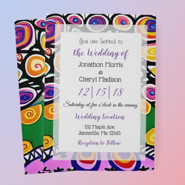 Bright and Colourful Boho Tree Wedding Invitation (Creator Uploaded)