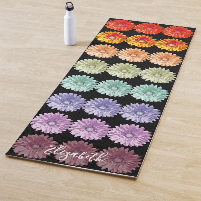 Bright and Colourful Daisies Rainbow Yoga Mat (In Situ)