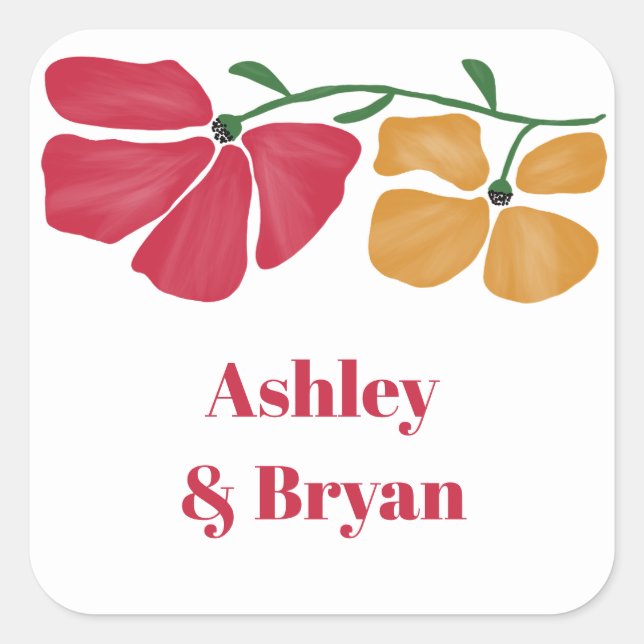 Bright and Colourful Floral Nouveau Wedding Gift Square Sticker (Front)