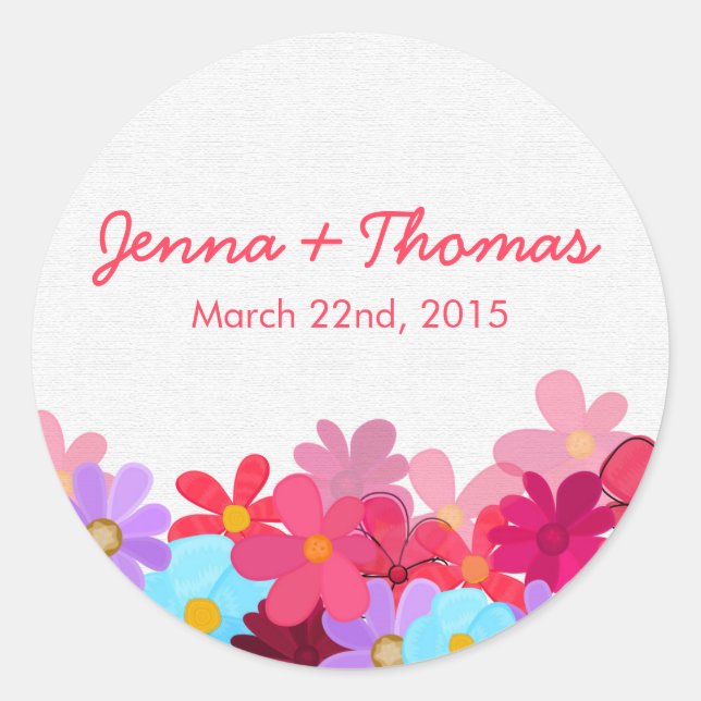 Bright and Colourful Floral Wedding Stickers (Front)