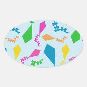 Bright and Colourful Flying Kites Pattern Oval Sticker