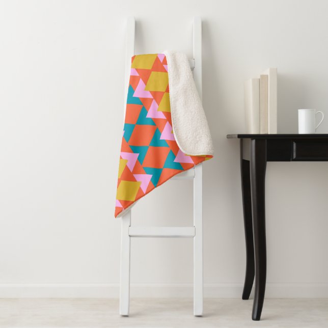 Bright and Colourful Geometric Pattern in Orange Sherpa Blanket (In Situ)