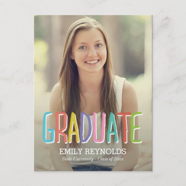 Bright and Colourful Graduation Announcement/Invit Invitation Postcard (Front)