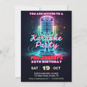 Bright and Colourful Karaoke Theme Any Age Birthda Invitation