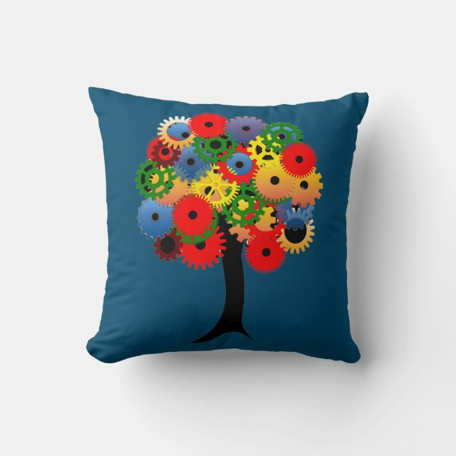 Bright and Colourful Mechanical Gear Tree Cushion (Front)