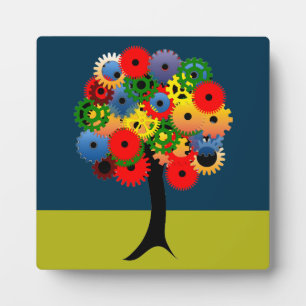 Bright and Colourful Mechanical Gear Tree Plaque