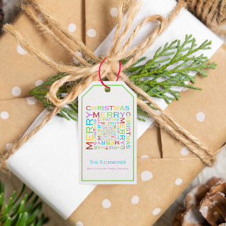 Bright and Colourful Merry Christmas Typography Gift Tags