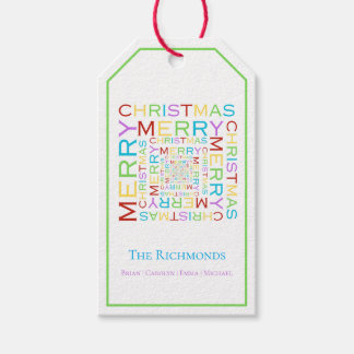 Bright and Colourful Merry Christmas Typography Gift Tags