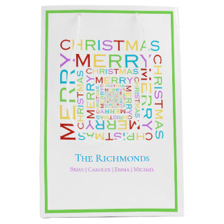 Bright and Colourful Merry Christmas Typography Medium Gift Bag