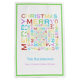 Bright and Colourful Merry Christmas Typography Medium Gift Bag