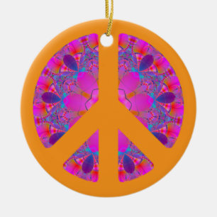 Bright and Colourful Peace Symbol Ceramic Ornament