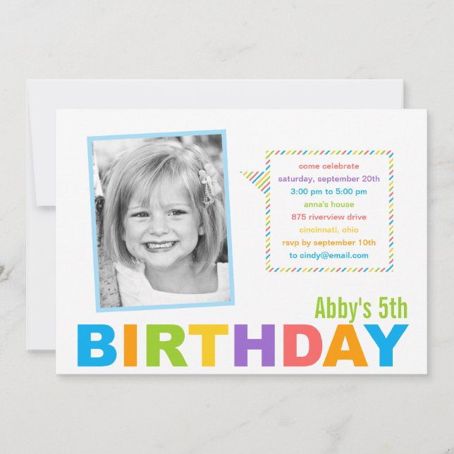Bright and Colourful Photo Birthday Invitation (Front)