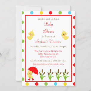 Bright and Colourful Polka Dots Baby Shower Ducks Invitation
