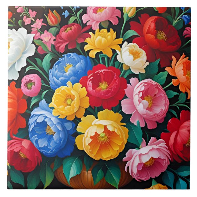 Bright and colourful roses ceramic tile (Front)