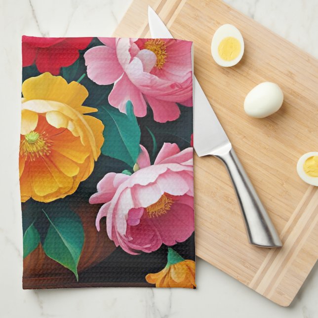 Bright and colourful roses tea towel (Quarter Fold)