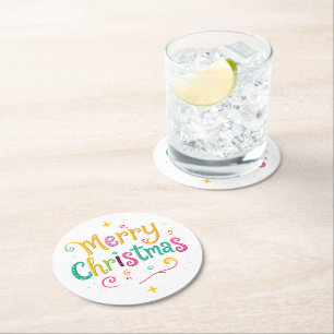 Bright and cool Merry Christmas Round Paper Coaster