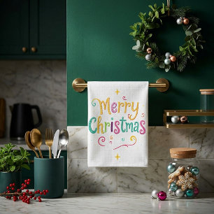 Bright and cool Merry Christmas Tea Towel