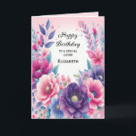 Bright and Cute Pink Purple Blue Flowers  Card<br><div class="desc">Bright and Cute Pink Purple Blue Flowers Happy Birthday Sister Card .</div>