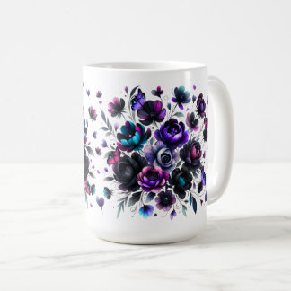 Bright and Dark Floral Fantasy with Butterflies Coffee Mug