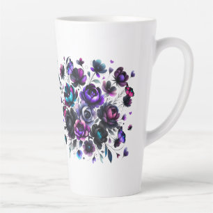 Bright and Dark Floral Fantasy with Butterflies Latte Mug