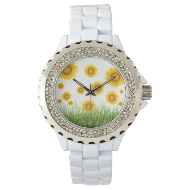 Bright and Elegant Sunflower Graphic Design Watch (Front)