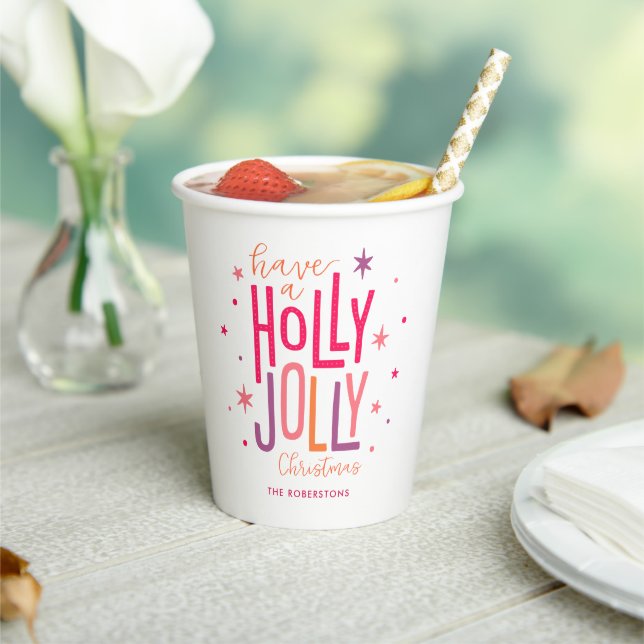 Bright and Festive "Holly Jolly" Christmas Paper Cups (Insitu)