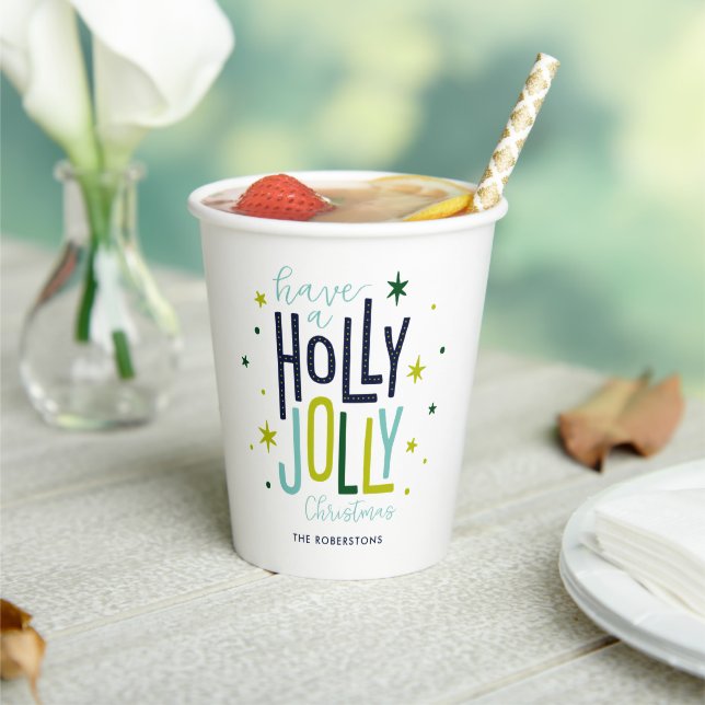 Bright and Festive "Holly Jolly" Christmas Paper Cups (Insitu)