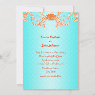 Bright and Fun Aqua and Tangerine Wedding Invites