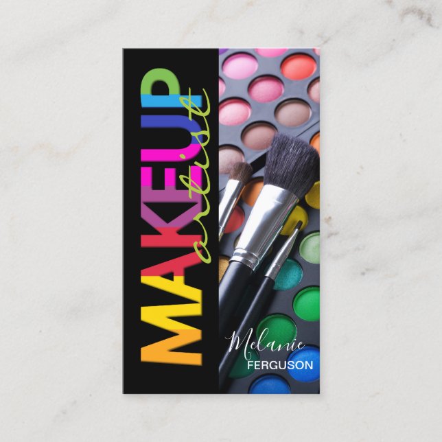 Bright and Fun Makeup Palette with Brushes MUA Business Card (Front)