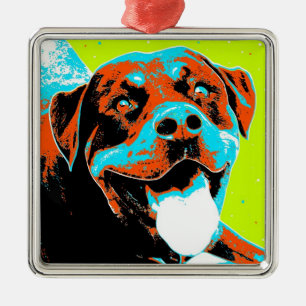 Bright and Fun Rottweiler Portrait Metal Ornament