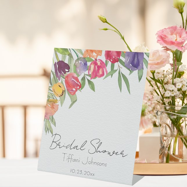Bright and Fun Tulips Bridal Shower Pedestal Sign (Creator Uploaded)