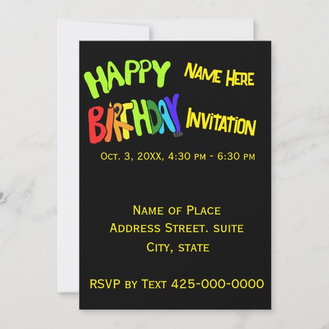 Bright and Happy Birthday Custom Name Invitation (Front)