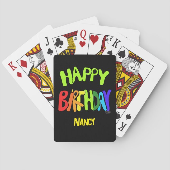 Bright and Happy Birthday Custom Name Playing Cards (Back)