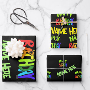 Bright and Happy Birthday Custom Name Wrapping Paper Sheet